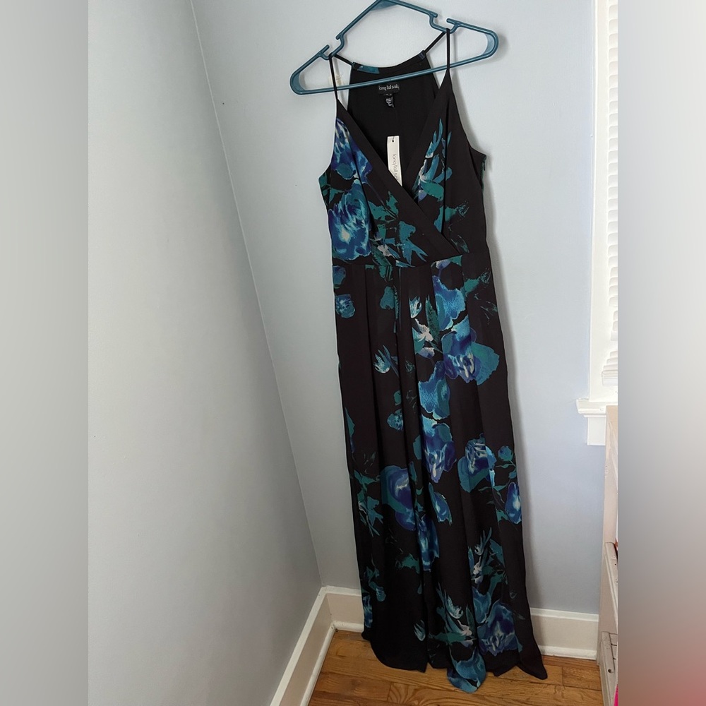 Long Tall Sally, pleated faux wrap V- neck spaghetti straps‎ maxi dress